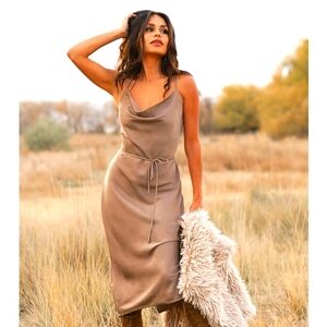 AMANDA SLIP DRESS IN DARK TAUPE